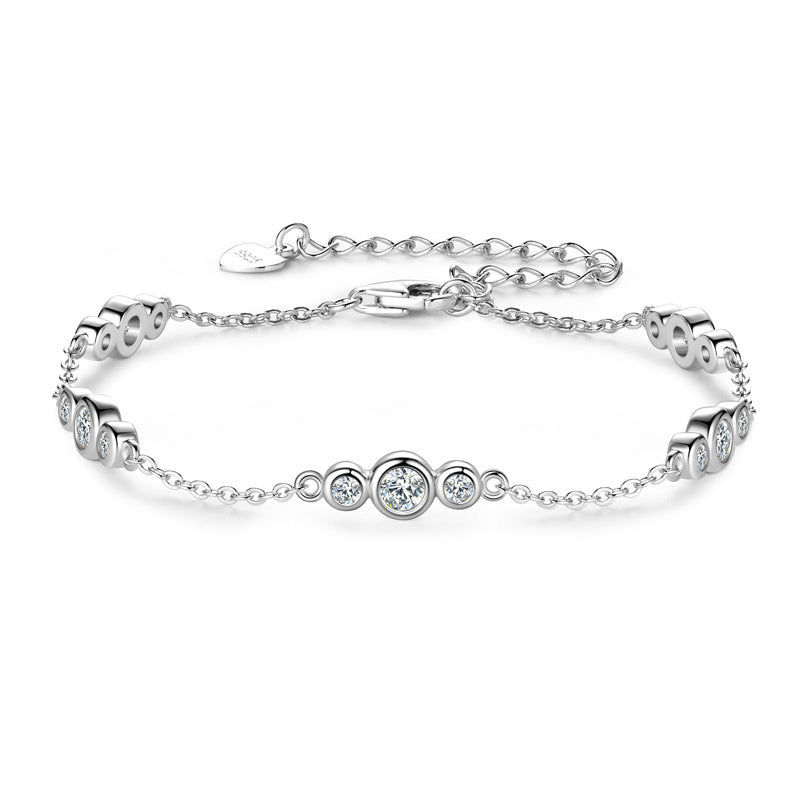 Armelle bezel trio moissanite station bracelet in sterling silver