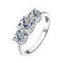 Yvonne shared prong moissanite trilogy ring in sterling silver