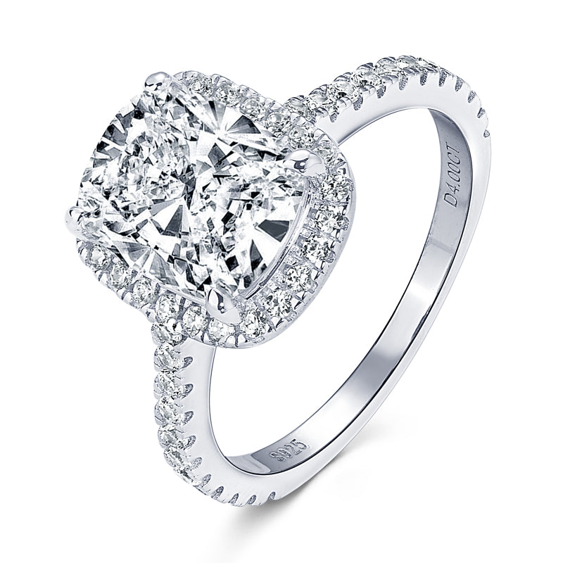 Eugenie cushion halo moissanite ring in sterling silver