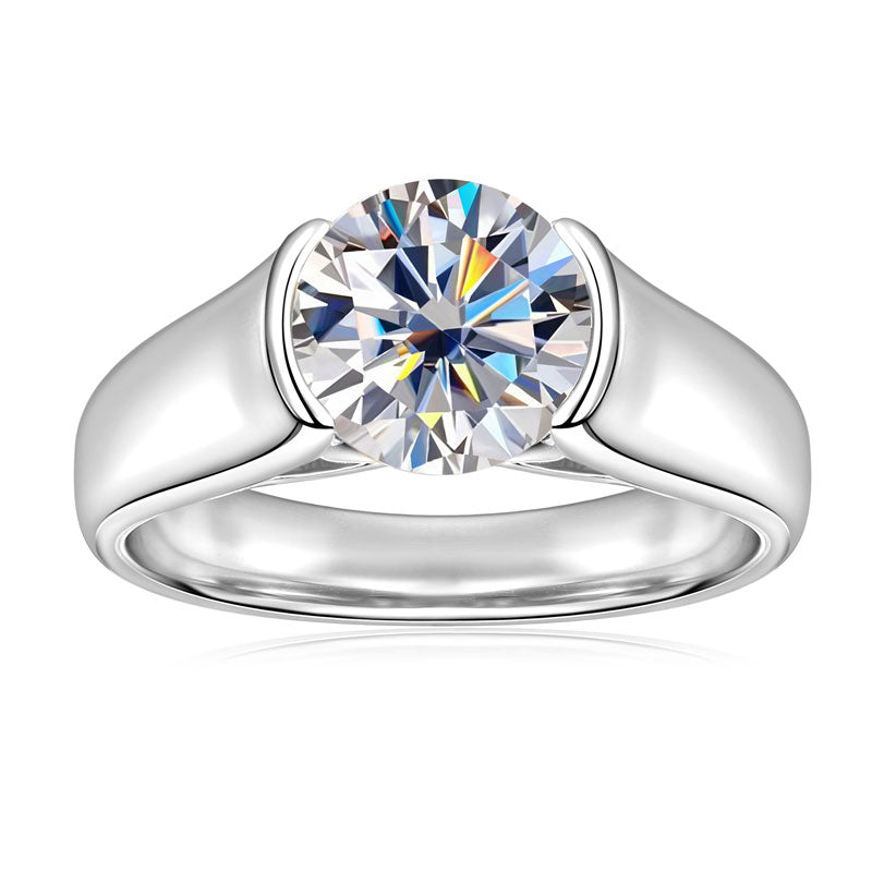Constance half bezel moissanite solitaire ring in sterling silver