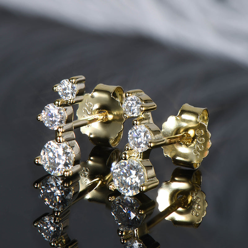 Oriane Three Stone Climber Studs in gold plated view 5