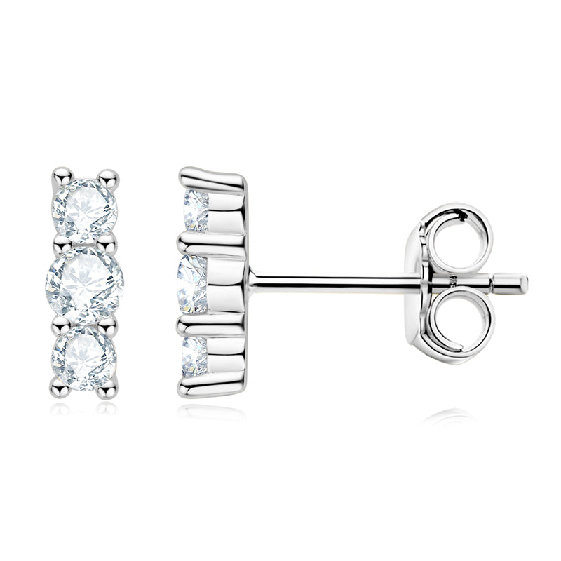 Apolline three stone moissanite bar studs in sterling silver