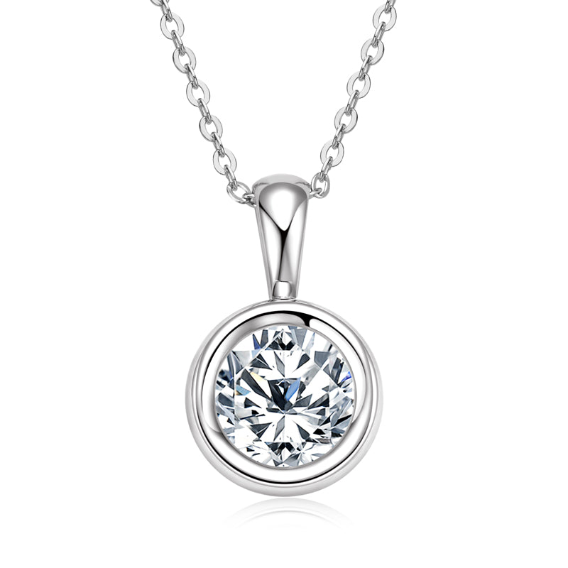 Perrine bezel moissanite solitaire pendant in sterling silver
