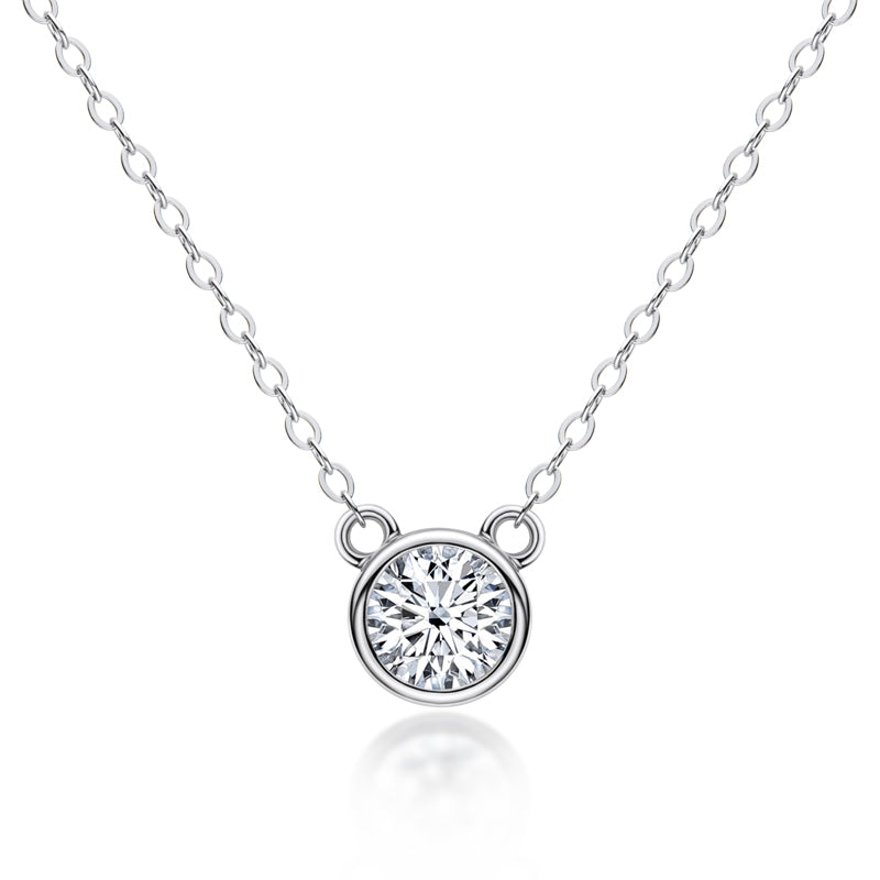 Clotilde bezel moissanite solitaire necklace in sterling silver
