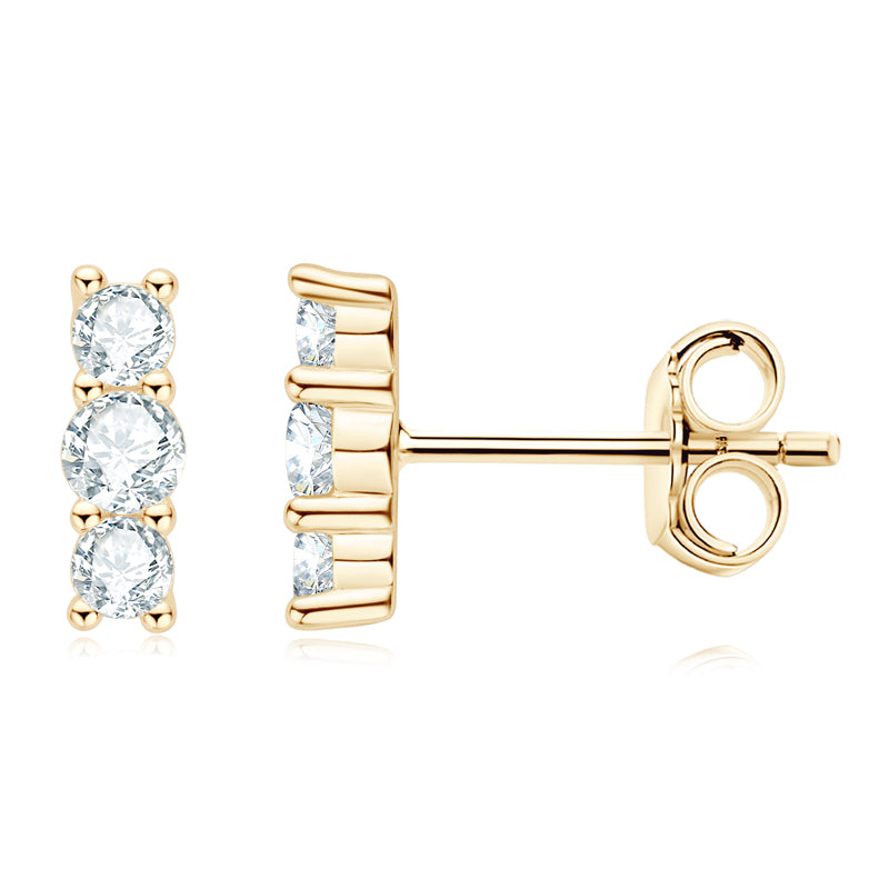 Apolline Three Stone Bar Studs in gold plated view 3