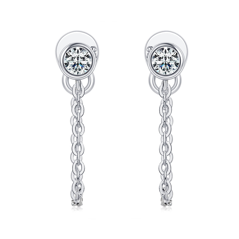 Louise bezel moissanite chain studs in sterling silver