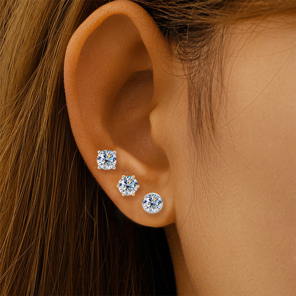 3 Variants of classic Stud in ear prism and Pearl Moissanite in Silver