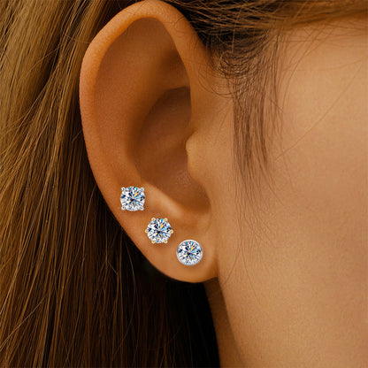 3 Variants of classic Stud in ear prism and Pearl Moissanite in Silver