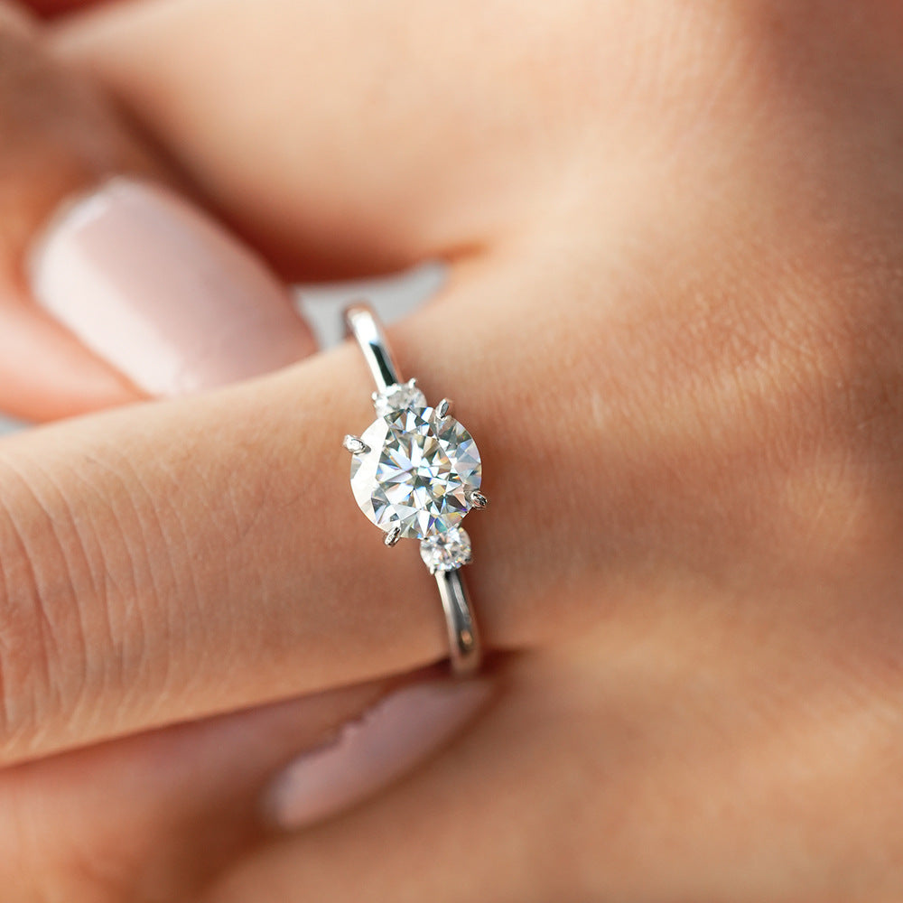 Adelaide Round Solitaire Ring with Side Stones, round moissanite solitaire ring with side stones by Prism & Pearl, view 2