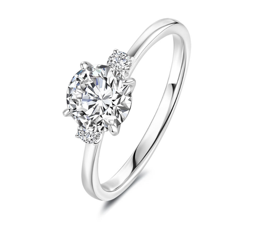 Adelaide Round Solitaire Ring with Side Stones, round moissanite solitaire ring with side stones by Prism & Pearl, view 1