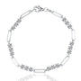Silver bracelet with paperclip links and diamond accents on a white background