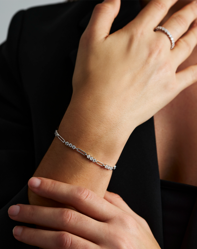 Alicia Tri Stone Paperclip Bracelet