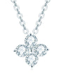 Silver necklace with a four- moissanite pendant on a white background