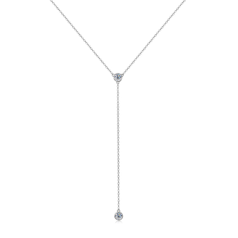 Arabella Moisanite Front on View Y shaped Bezel necklace