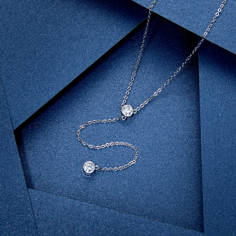 Arabella Y shaped Two stone moissanite Necklace Prism and Pearl
