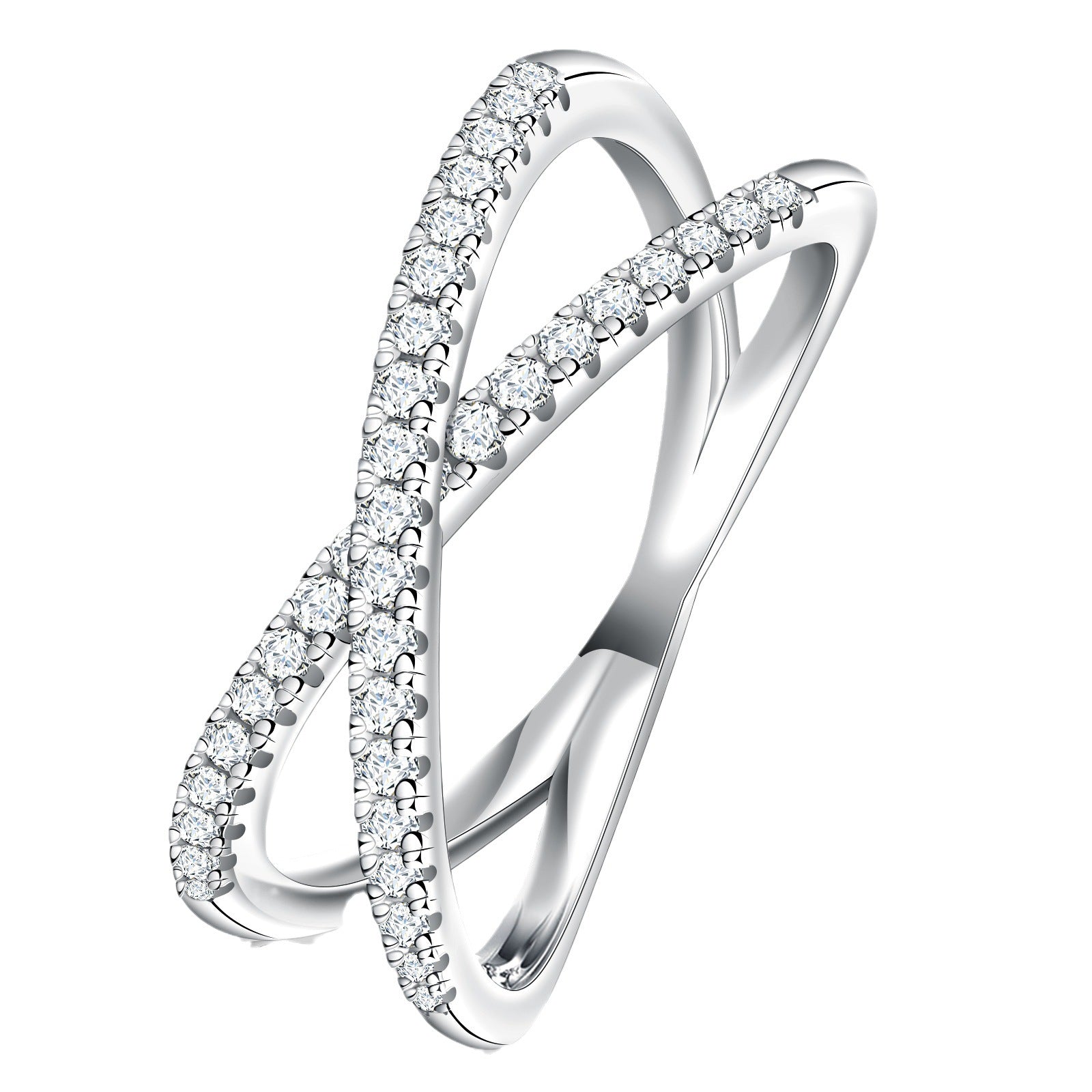 Cross pavé moissanite ring in sterling silver.
