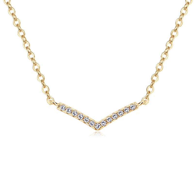Axelle Pave V Necklace in yellow gold over sterling silver by Prism & Pearl, view 1