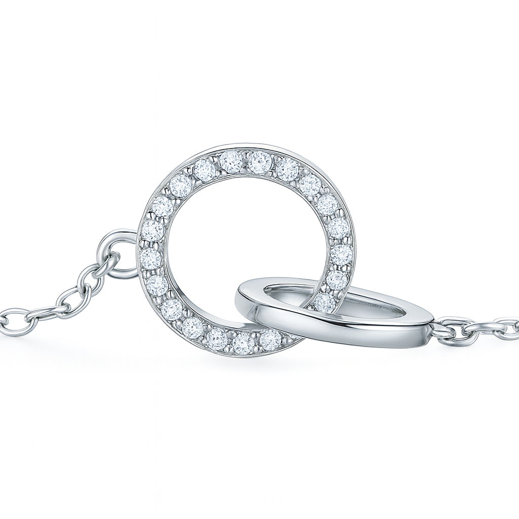 Beatrice Linked Circles Bracelet, linked circles pavé moissanite bracelet by Prism & Pearl