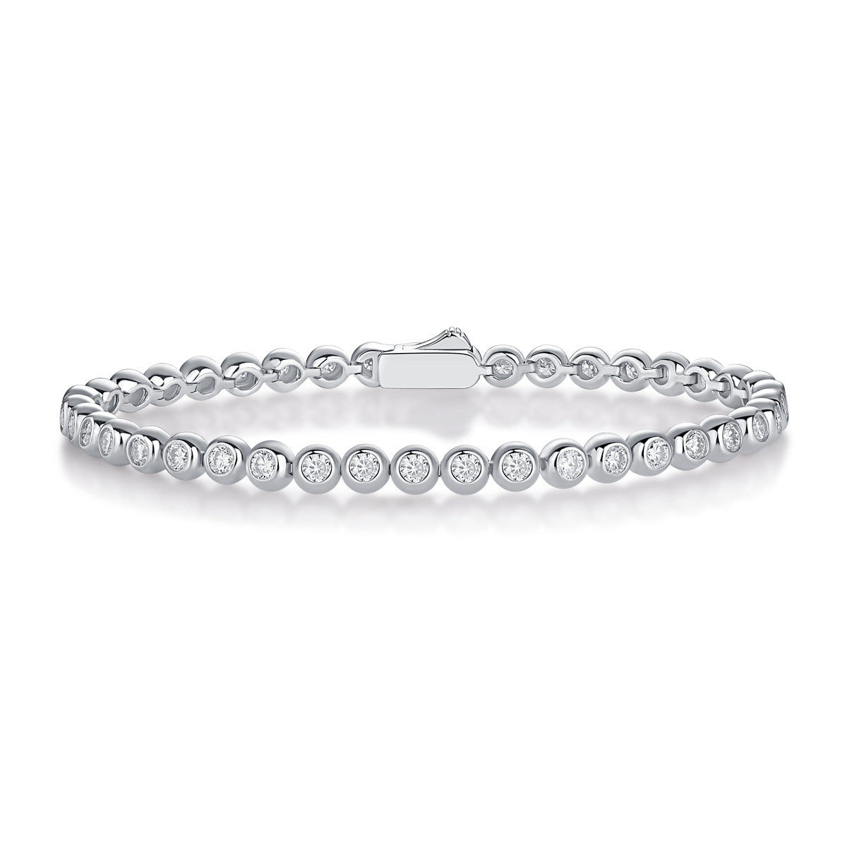 Leonie Bezel Tennis Bracelet, bezel set moissanite tennis bracelet by Prism & Pearl, view 1