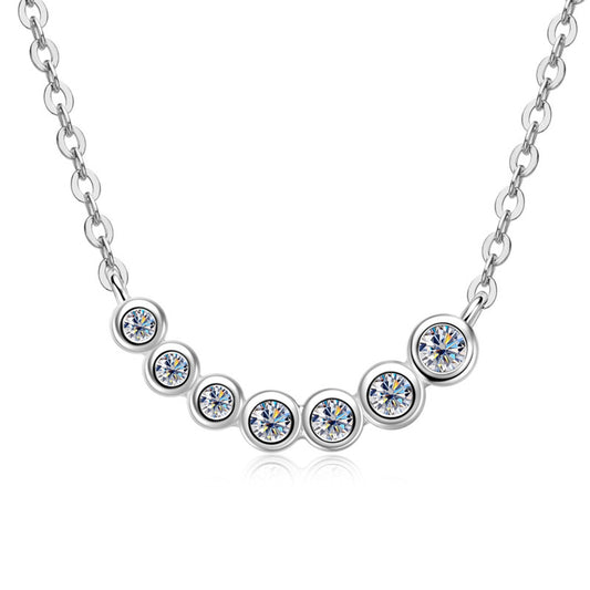 Briélle Bezel Station Bar Necklace 6 stone bezel Moissanite Prism and Pearl platinum sterling silver