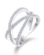 Three band twist ring with pavé moissanite set in sterling silver.