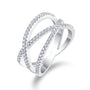 Three band twist ring with pavé moissanite set in sterling silver.