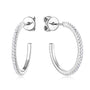 Silver hoop earrings with clear moissanite gemstones 0.2ct*2pcs on a white background