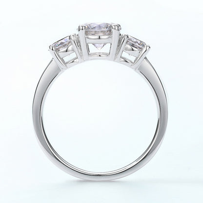 Claudia 3 Stone Moissanite Trilogy Ring Side View on a white background by Prism and Pearl