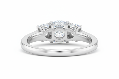 Three stone Trilogy ring in platinum viewed from the side