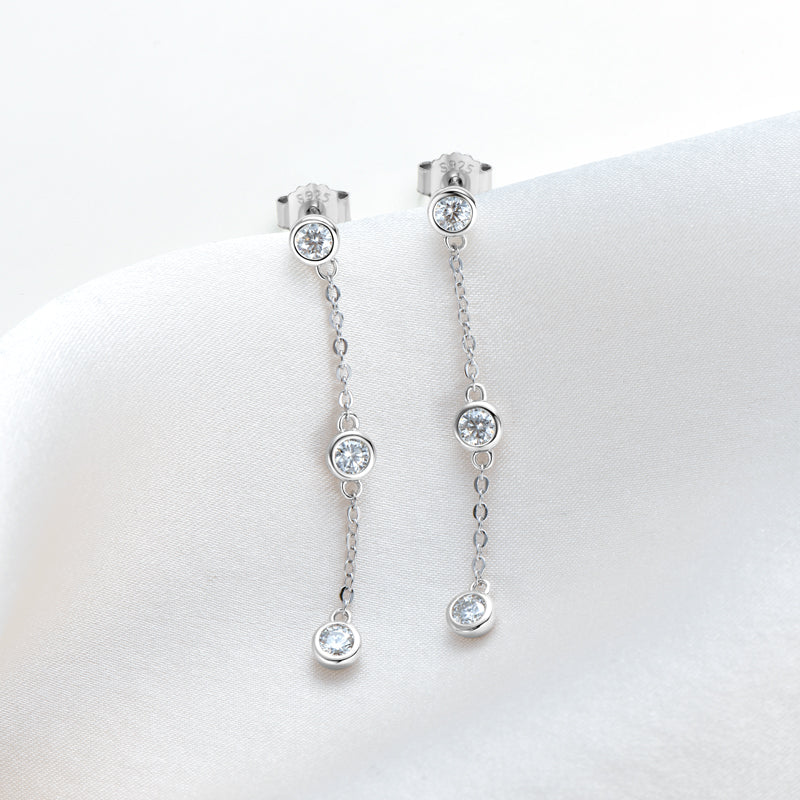 Coralie Three Stone Drop Bezel Dangle Earrings