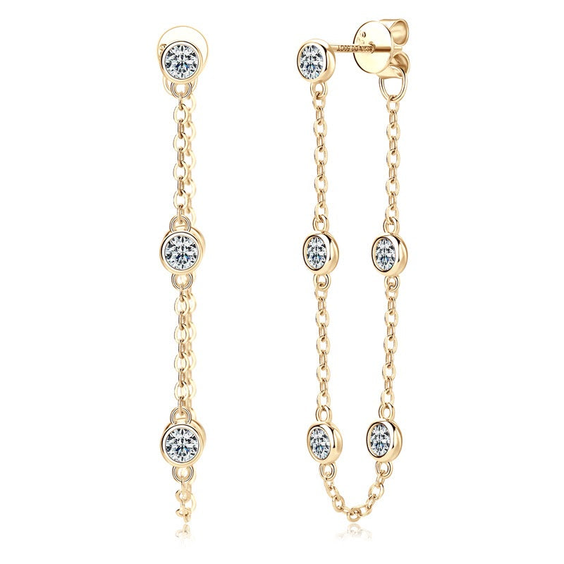 Eleanor Bezel Drop Earrings in yellow gold over sterling silver by Prism & Pearl, view 1