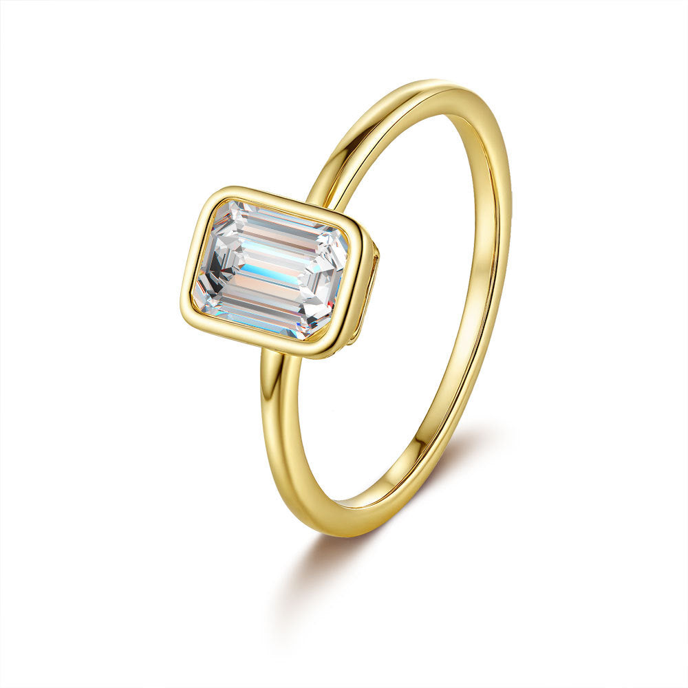 Hannah Emerald Cut Bezel Solitaire Side View on White background