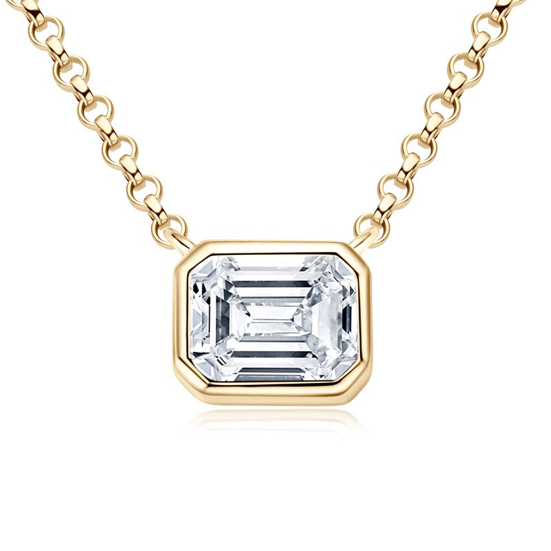 Helena Emerald Cut Bezel Pendant in yellow gold over sterling silver by Prism & Pearl, view 1