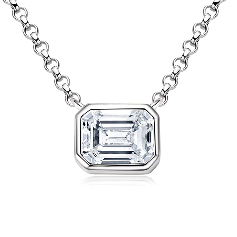 Helena Emerald Cut Bezel Pendant, emerald cut moissanite bezel pendant by Prism & Pearl, view 1