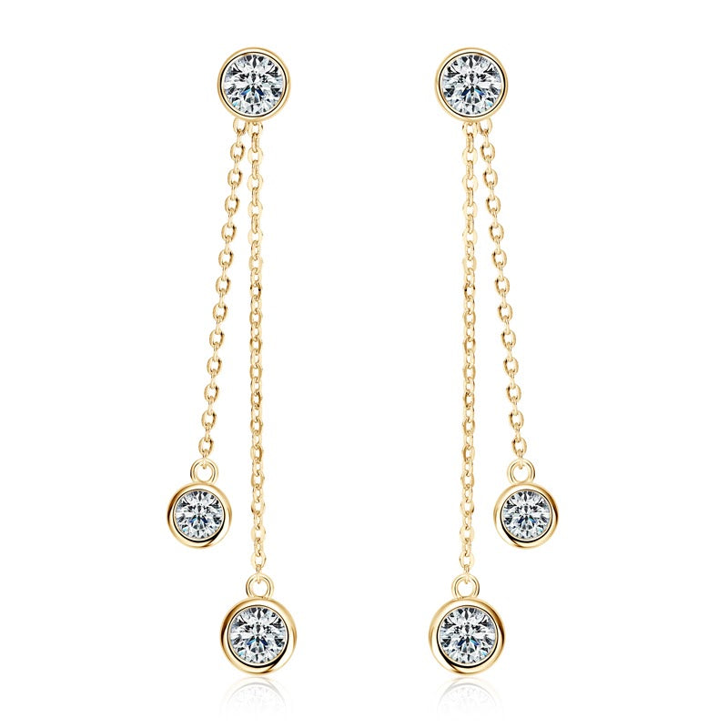 Jade Three Stone Drop Earrings in yellow gold over sterling silver by Prism & Pearl, view 1