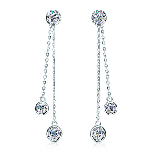 Jade Earrings Three Stone Moissanite Dangle Earrings