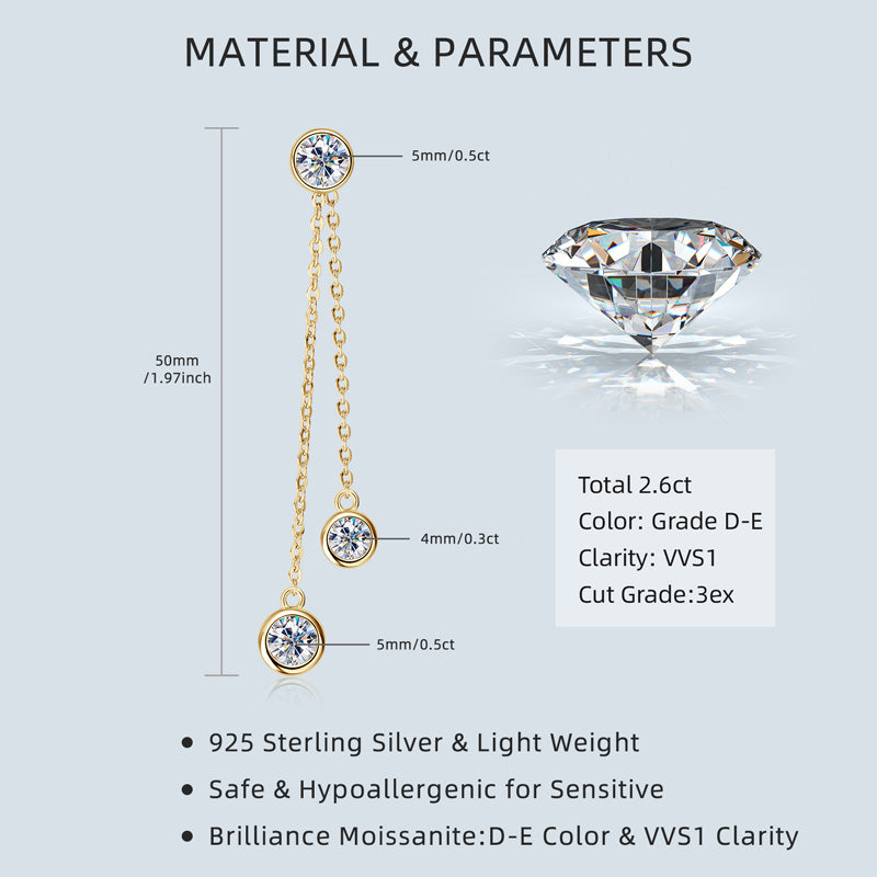 Jade Earrings Three Stone Moissanite Dangle Earrings