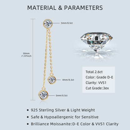 Jade Earrings Three Stone Moissanite Dangle Earrings