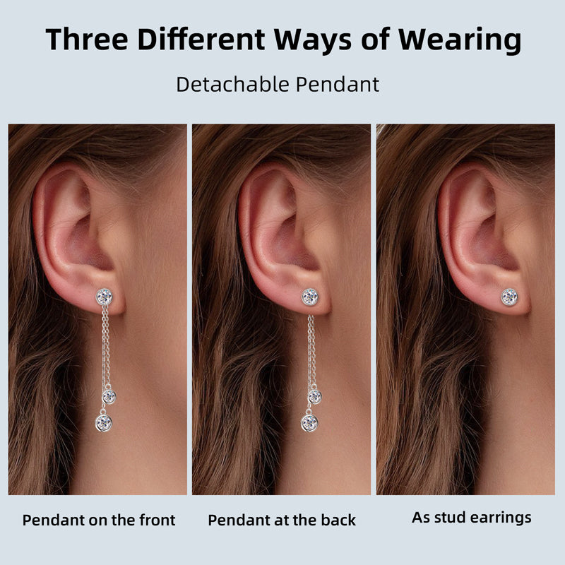 Jade Earrings Three Stone Moissanite Dangle Earrings