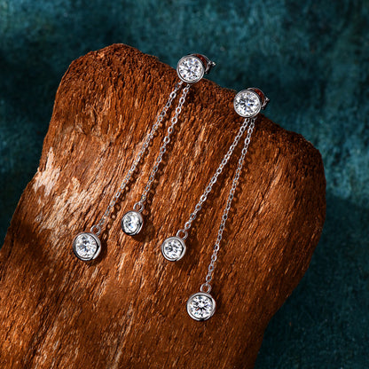 Jade Earrings Three Stone Moissanite Dangle Earrings