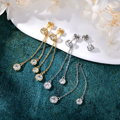 Jade Earrings Three Stone Moissanite Dangle Earrings