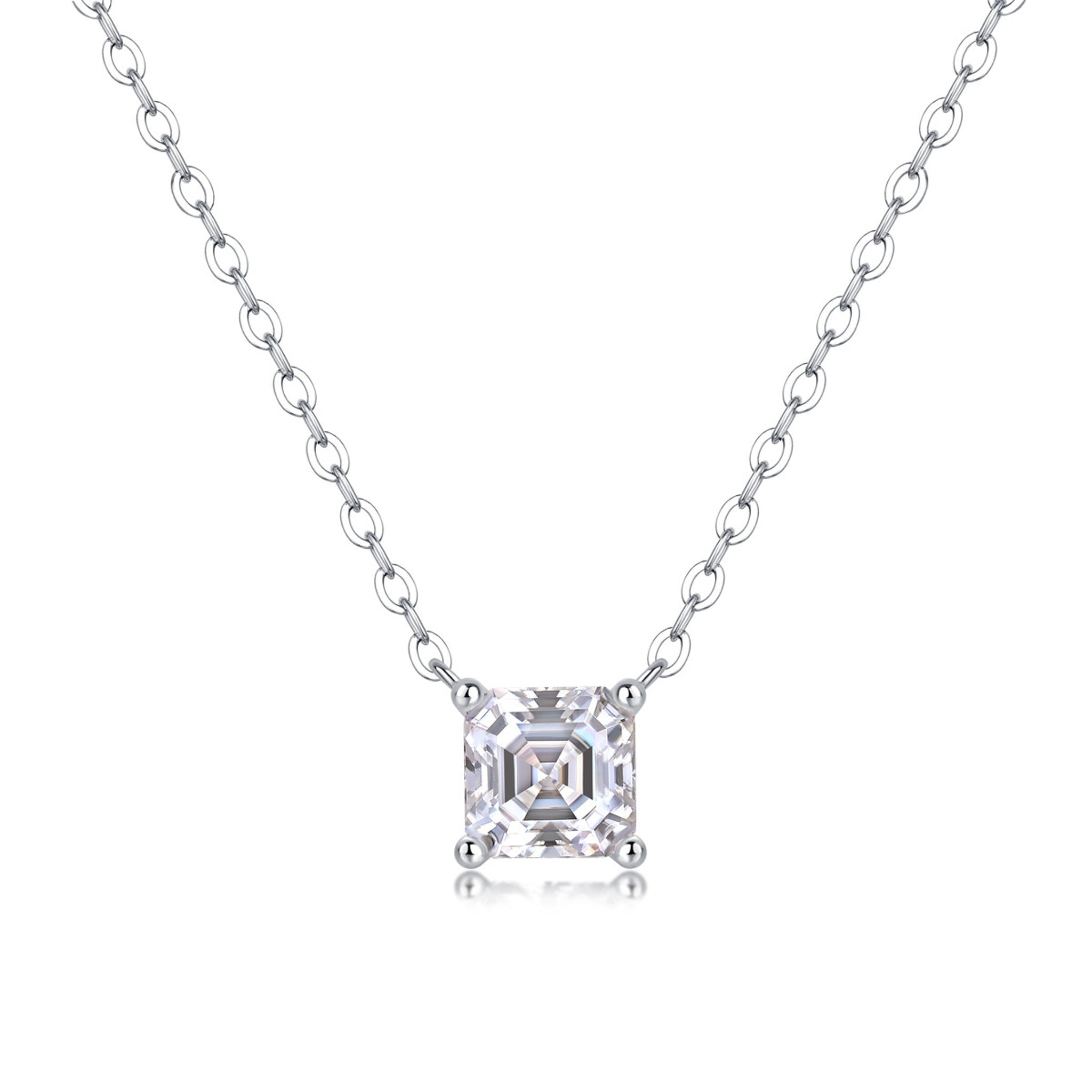 Radiant cut square moissanite pendant in sterling silver