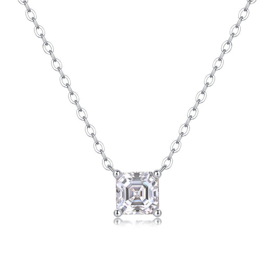 Radiant cut square moissanite pendant in sterling silver