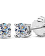 Pair of silver stud earrings with 0.5CT moissanites gemstones on a white background