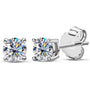 Pair of silver stud earrings with 0.5CT moissanites gemstones on a white background