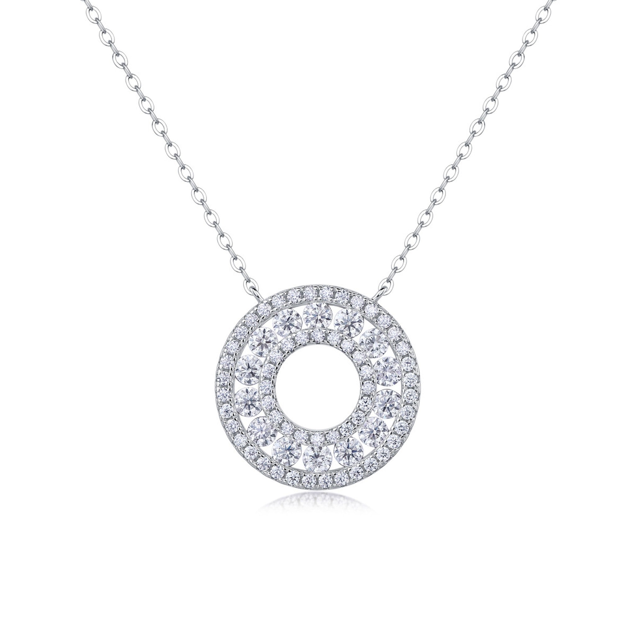 Round moissanite halo pendant with total weight one carat 