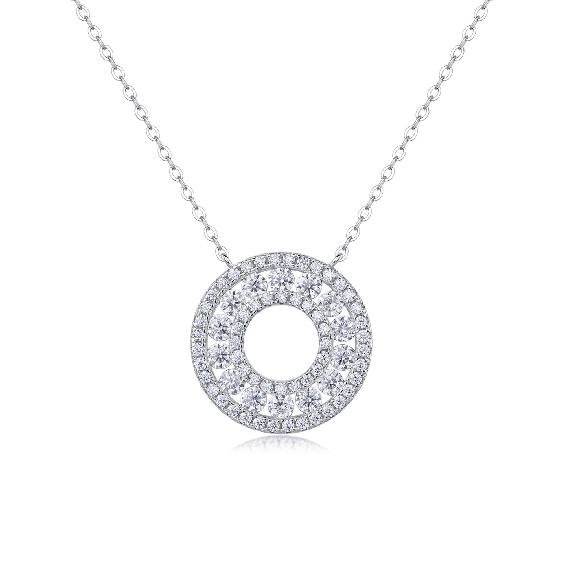 Round moissanite halo pendant with total weight one carat 