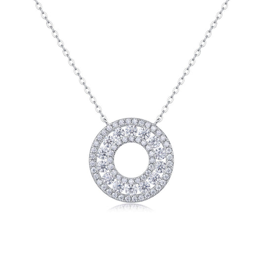 Round moissanite halo pendant with total weight one carat 
