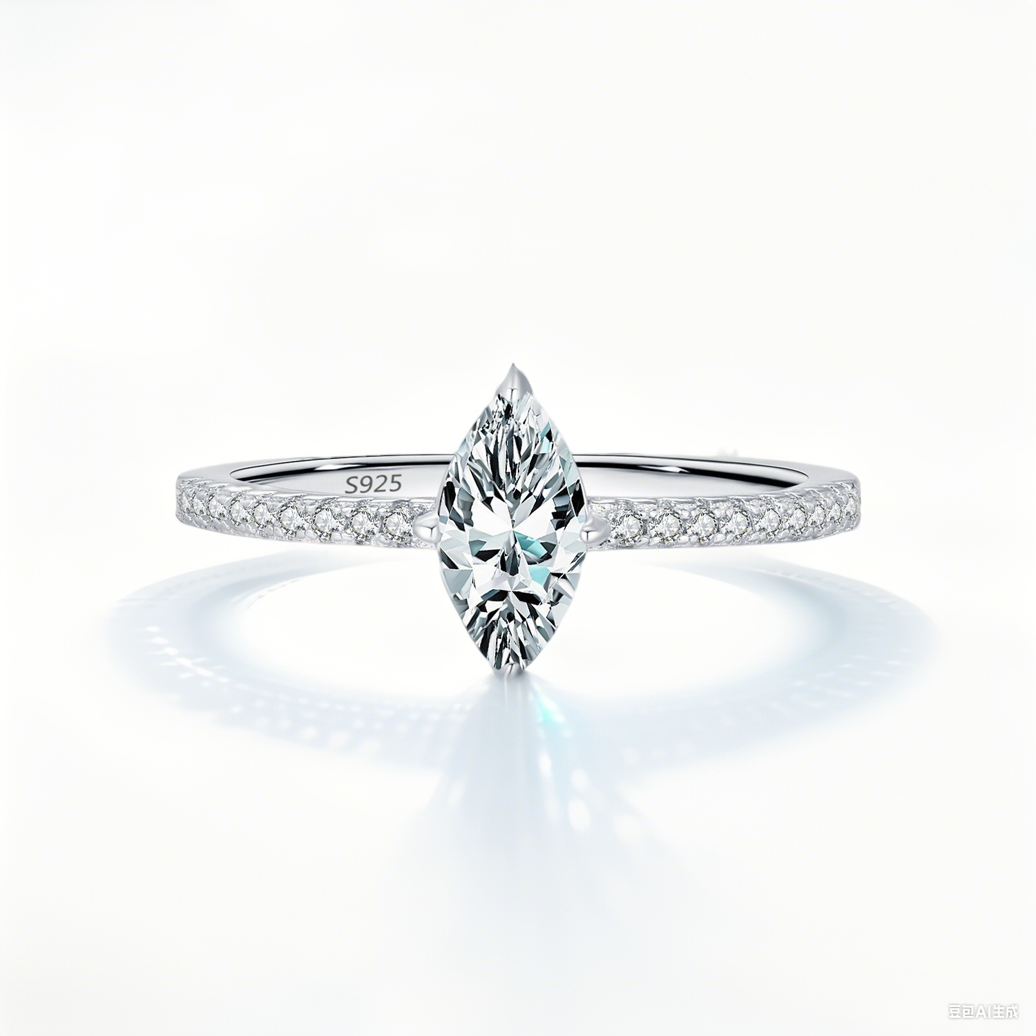 Leila Marquise Pave Band Solitaire Prism and Pearl front on with white background