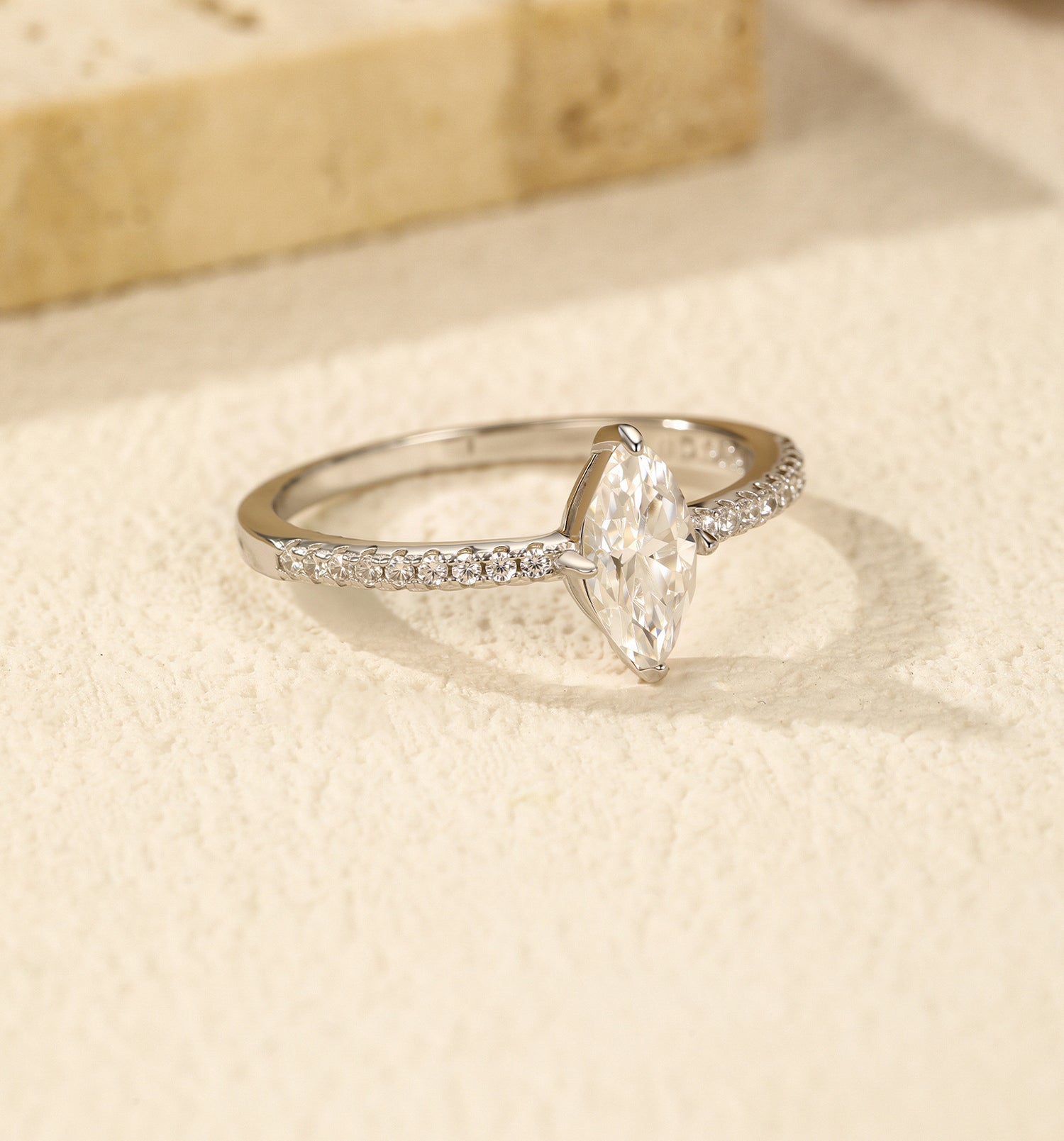 Leila Marquise Pave Band Solitaire Prism and Pearl on Carpet